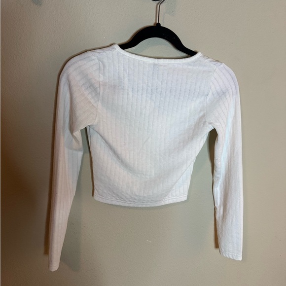H&M Divided White Ribbed Long Sleeve Crop Top XS Fitted Cardigan - Picture 4 of 4